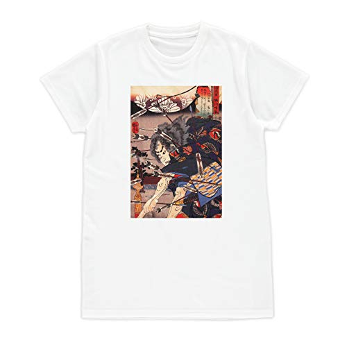 T-shirt japonais Ukiyo-e pour femme Motif flèche de samouraï - Blanc - Large