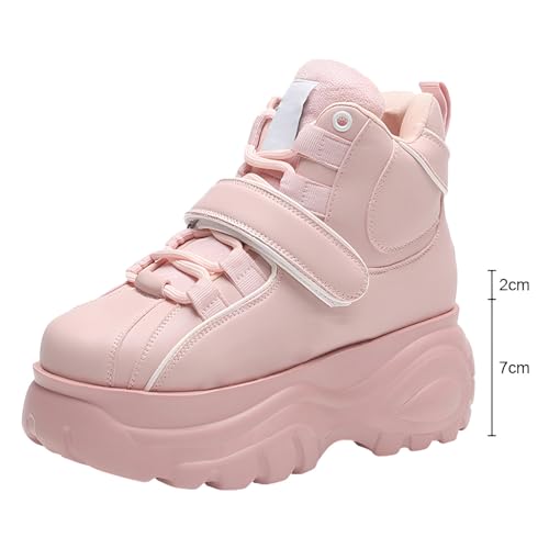 Image of ANUFER Women's Goth Punk High /Low Top Platform Chunky Sneakers Lace Up Wedgel Heel Dad Shoes