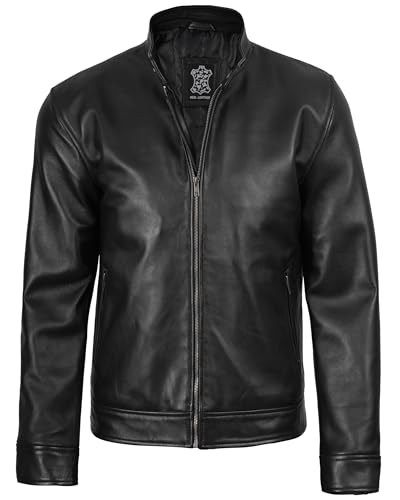 Image of fjackets Cafe Racer Mens Leather Jacket - 100% Real Lambskin Leather Jacket Men Moto Style