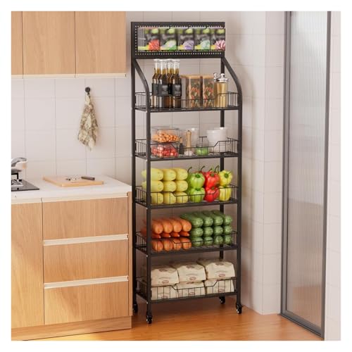 Generico Espositore in Metallo con Ruote e Ganci, Organizer Versatile a 4 Ripiani per supermercati - Ideale per Caramelle, Snack, Frutta e Pane