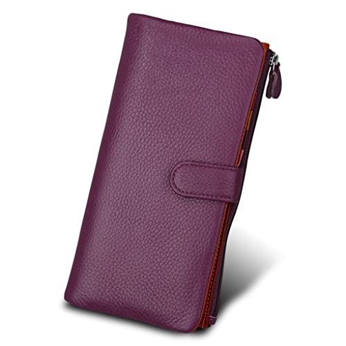 Portefeuille long RFID femme en cuir de vachette véritable avec porte-cartes