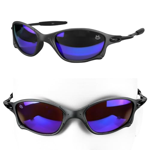 Óculos Sol Azul Lupa Proteção UV Preto Praia Metal + Case Qualidade Premium Casual