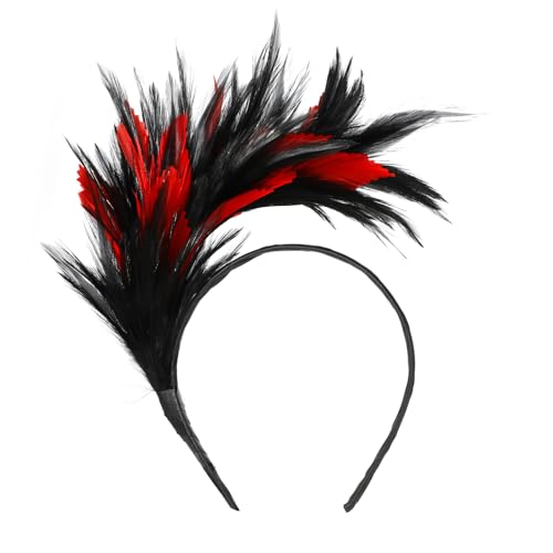 MWOOT Serre-tête à plumes bibi années 1920, noir et rouge, costume de fête Halloween, carnaval, cocktail, thé