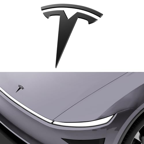Spigen Front Emblem Badge Hood Ornament (Car Wash Safe Ultra-Strong Adhesion Logo) Designed for 2025 2026 Tesla Model Y Premium & Performance