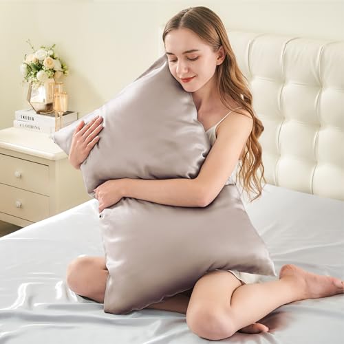 Image of INFIIXSO Silk Pillow Cases 2 Pack Standard Size, Ultra Smooth & Soft Mulberry Silk Pillow Case for Hair and Skin, Breathable Cooling Silk Pillowcase with Hidden Zipper (Caramel, 20x26 Inches)