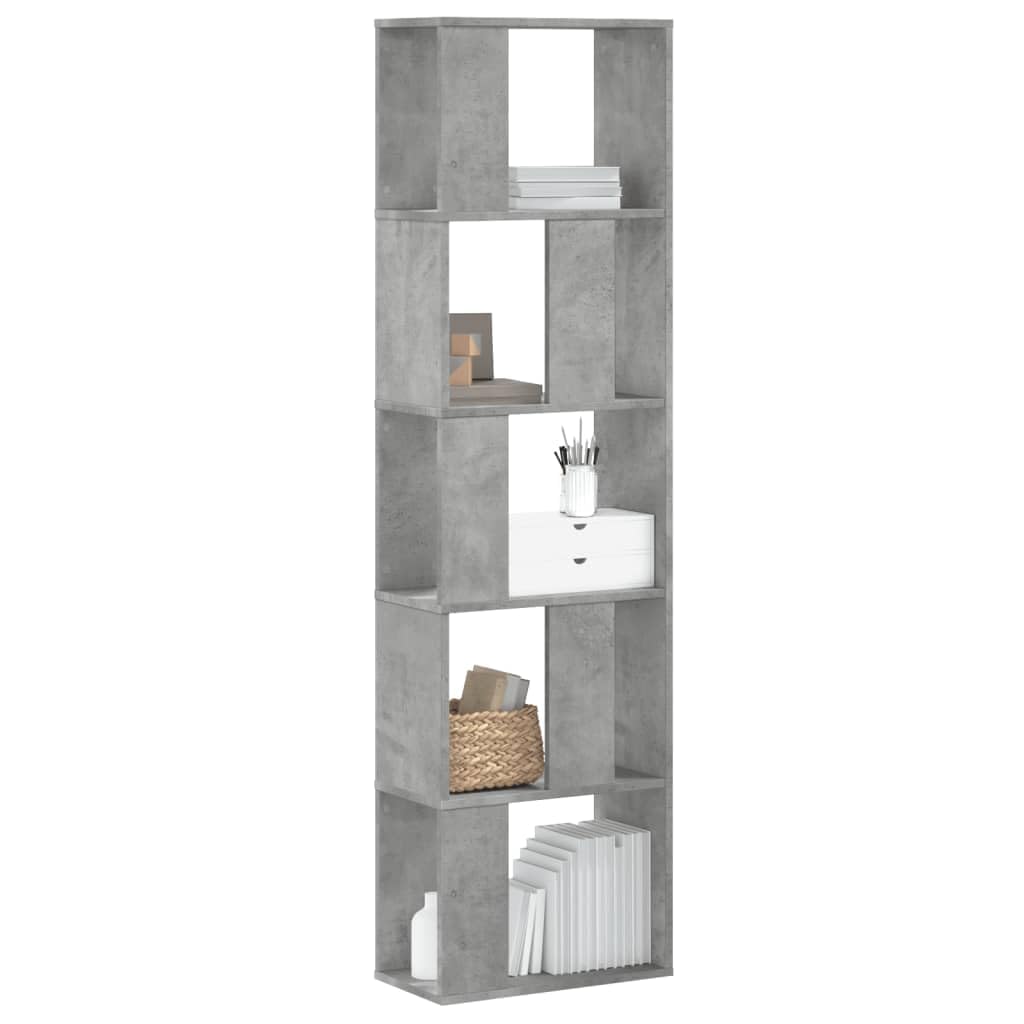 Scaffale a 5 scomparti, grigio cemento, 45 x 23,5 x 162,5 cm, in legno | Scaffale portadocumenti sottile per soggiorno e ufficio con 5 scomparti. Struttura stabile in legno, portata fino a 65 kg.