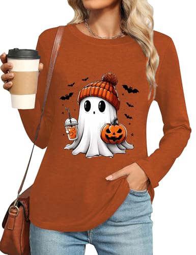 Fall T-Shirt for Women Family Thanksgiving Pumpkin Tops Cute Autumn Thankful Halloween Long Sleeve Graphic Tees