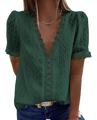 ABINGOO Blusa de Mujer Gasa Cuello en V Camisetas Casual Manga Corta Shirt Camisa de Verano Mujer Cover