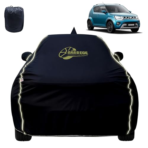 Image of Reflector Waterproof Car Cover for Maruti Ignis with Mirror & Antenna Pocket | All Weather Protection | Washable Fabric | Black Color