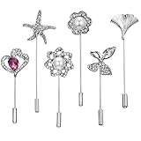 RINHOO 6PC/Set Crystal Lapel Brooch Pins Single Flower Pearl Brooches Boutonniere Clips for Women Girls Wedding Jewelry (STYLE2)