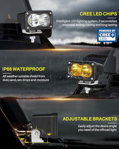 Image of LED Pods, AKD Part 4Pcs 3 inch 80W CREE LED Pod Lights Spot Flood Combo Small Off Road Driving Lights Ditch Chase Light for Trucks Motorcycle UTV ATV SUV Dirt Bike - White & Yellow