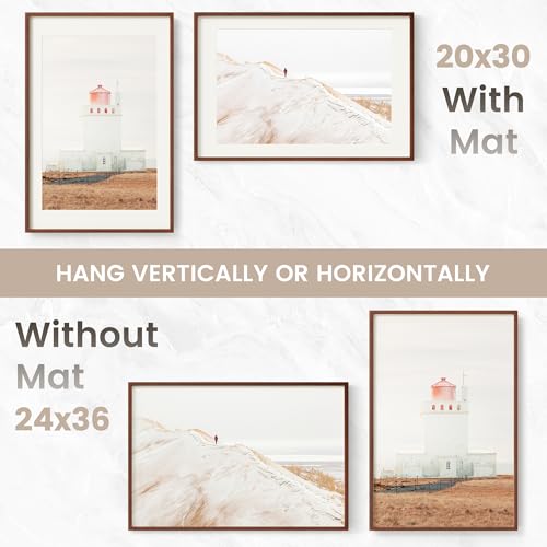 Image of 24x36 Poster Frame, USA-Sourced Natural Mahogany Wood Picture Collage Frame with HD Tempered Glass, Modern Simple 24 x 36 Wooden Photo Frame Matted to 20x30, Vertical & Horizontal Wall Hanging Display