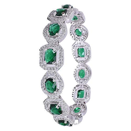 Image of RATNAVALI JEWELS American Diamond Studded Silver Plated Traditional Emerald Green CZ /Diamond Bangles for Women /Girls RV1938GW