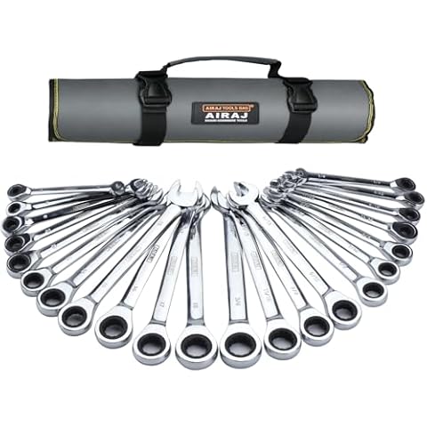 Ratchet Wrenches Set,Standard Combination Ratcheting Wrench Set, SAE & Metric, 22-piece, 72-Tooth Long Open End,1/4" to 3/4" & 6-18mm, CR-V Steel, Organizer With Tool Roll Bag, Mechanic Tools Sets Cover