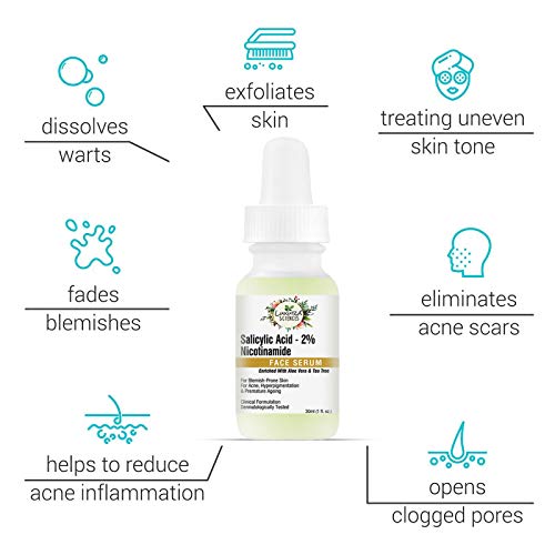 Image of Luxura Sciences Salicylic Acid 2% Face Serum, Niacinamide Serum 30ml - Mild Exfoliant - Pore Reduction, Oil Control, and Acne Spot Treatment | Improves Skin Elasticity and Reduces Fine Lines