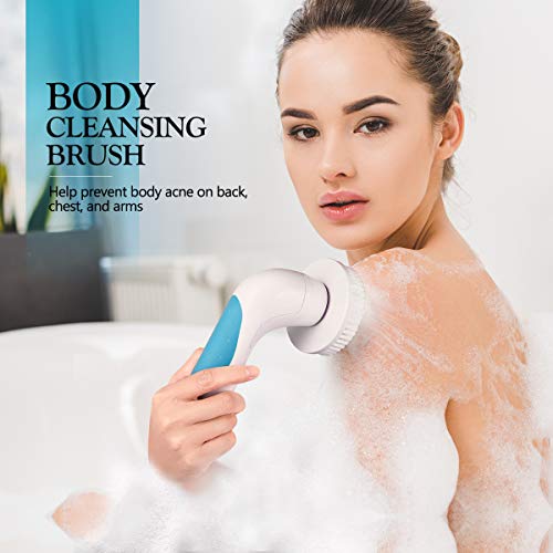 【New Version】ETEREAUTY Facial Brush Waterproof Body Facial Cleansing Brush Spin Brush for Deep Cleansing, Gentle Exfoliating and Removing Blackhead with 5 Brush Heads - Thumbnail 6