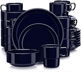 LOVECASA Porcelain Dinner Set 16-Piece Combination Service, Dinnerware Set for 4 People | Dinner Plates, Cups, Dessert Plates and Bowls, Dark Green