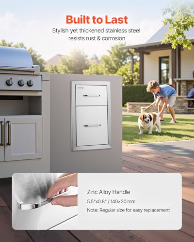 Image of VEVOR Outdoor Kitchen Drawers 13 inch W x 20.5 inch H x 21 inch D, Flush Mount Double BBQ Access Drawers with Stainless Steel Handle, BBQ Island for Outdoor Kitchens or Patio Grill Station