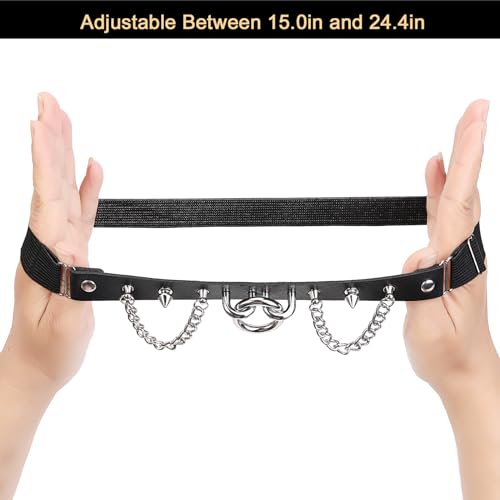 2PCs Studded Rivet O-ring Leg Garter, Adjustable Punk Thigh Garters Belt with Chains for Women Parties4