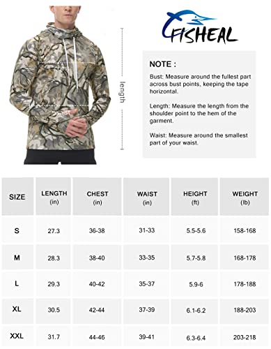 FISHEAL Men\'s Hunting Shirts with Mask - UPF 50+ Camo Long Sleeve Fishing Hoodie Shirt with Adjustable Drawstring