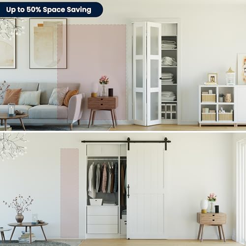 Image of Bifold Doors for 32 inch x 80 inch Opening,3-lite Tempered Frosted Glass