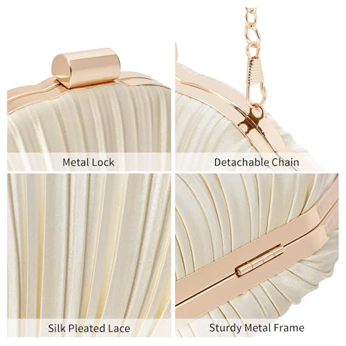 Image of RNIEGA Pleated Satin Seashell Evening Clutch Purse for Women Elegant Clutch Handbag Shoulder Bag with Chain for Wedding