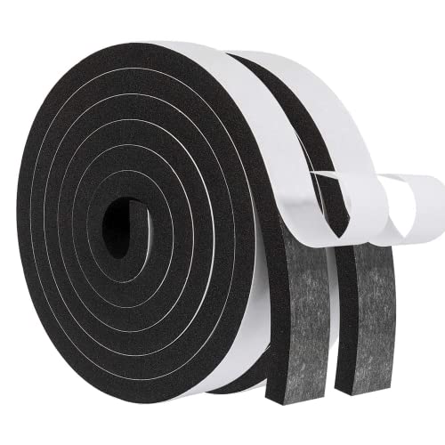 Image of MAGZO Weather Stripping Door Seal,1 Inch Wide X 3 /8 Inch Thick Adhesive Foam Tape Soundproof Weatherstripping for Windows, 2 Rolls Total 13FT Black