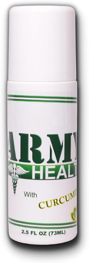 ARMY HEALTH Roll On 100% Natural Turmeric Curcumin - Pain Reliever - Inflammation - Headache - Backache - Joint and Muscle Pain 2.5 Oz