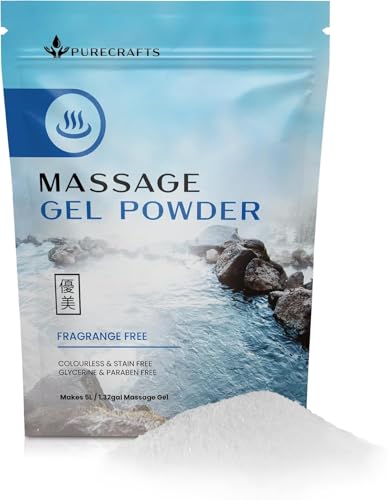 Purecrafts Massage Gel Powder 50g | Fragrance Free | Made in Japan | Smooth and Slippery Gel for Wellness and Relaxation | 50g Makes 1.32 Gallons/ 5 litres | Just Add Water