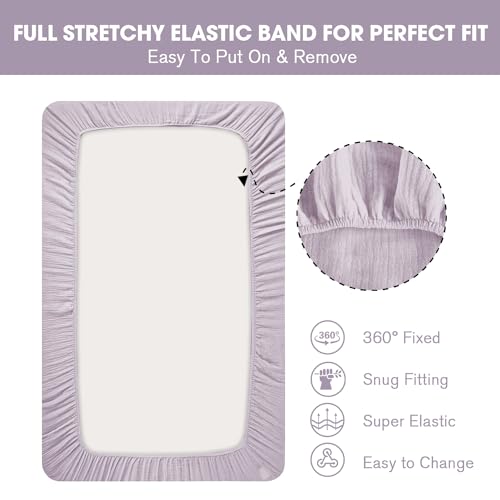 Image of Little Grape Land Muslin Crib Sheets Fitted for Boys and Girls 2 Pack, 100% Cotton Baby Bed Sheets Soft Breathable, Neutral Fitted Baby Mattress Sheets for Standard Crib 52x28 inches, Purple Butterfly