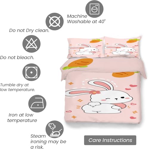 Housse de couette fermeture éclair 220x240 rose lapin pour lit double