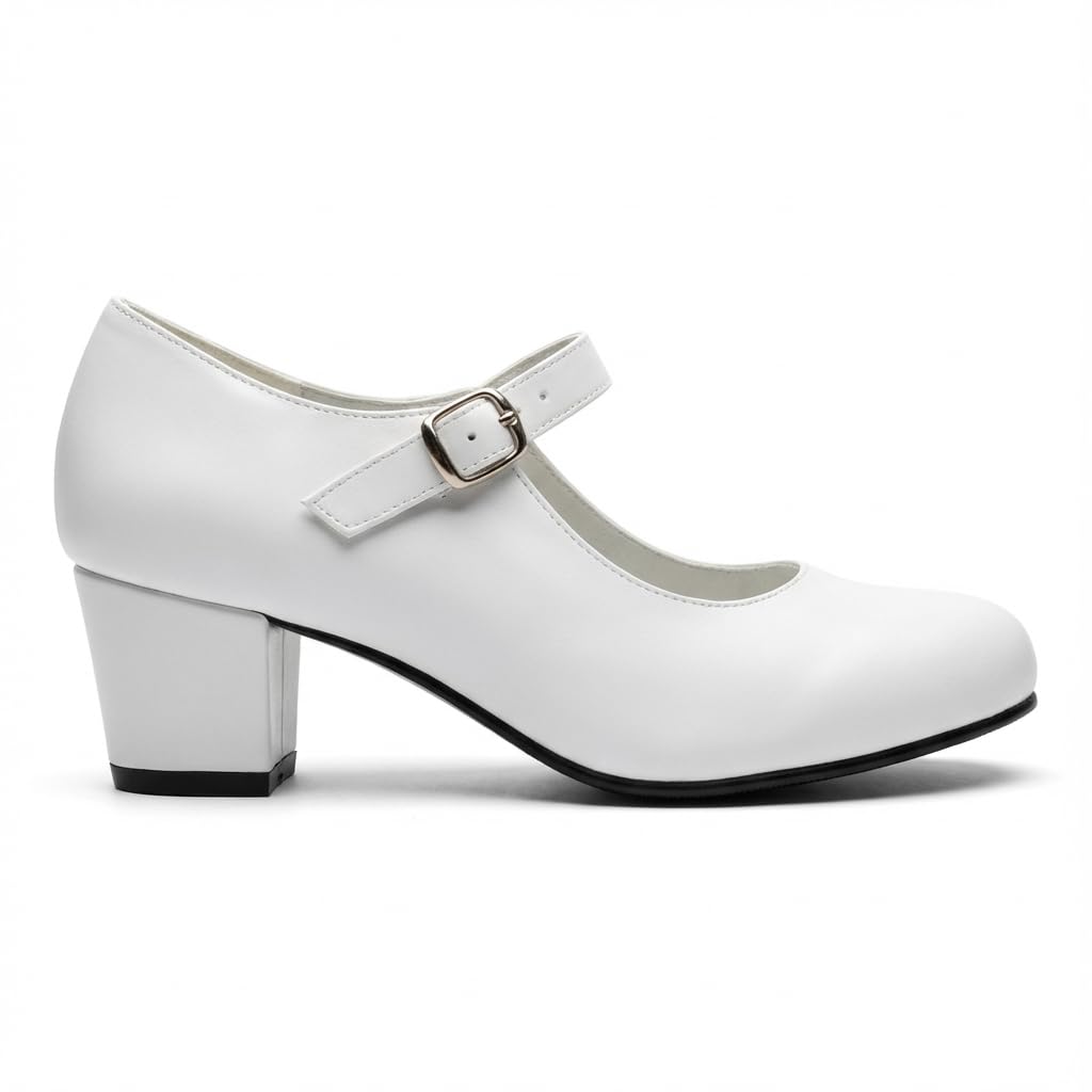 Tacones Flamenca niña Zapatos de Baile Profesional Hechos a Mano en España Calzado Tradicional Blanco y Negro con Sonido auténtico y Gran Comodidad