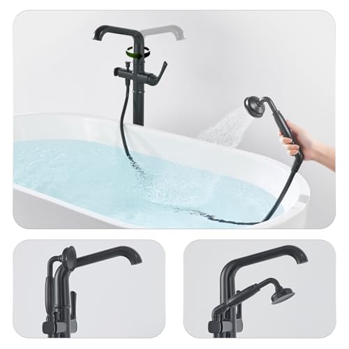 Grifería de Piso para Bañera, Lujo, Latón Clásico, Negro Mate | Llenador de Bañera Montado en Piso, Latón Premium H59, Servicio Personalizable miniatura 3