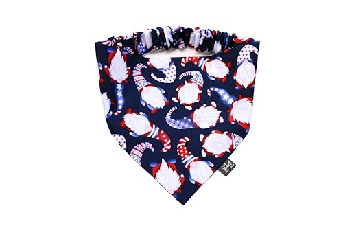 Patriotic 4th of July Scrunchie Dog Bandana, Handmade Red, White, and Blue Elastic Dog Bandana, Independence Day Stars and Stripes Pet Neckwear (XX-Large, Patriotic Gnomes)