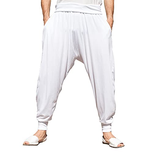 Photo de SAVARI | Pantalon de Sarouel Avec Poches | Ethnique | Confortable | Pantalon idéal pour le yoga et le pilates | Coton recyclé | Hommes et femmes |Couleur Blanc |Taille XXL |Grandes tailles disponibles