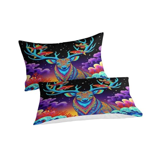 Parure de lit cerf 3D microfibre anti-plis avec fermeture éclair cachée