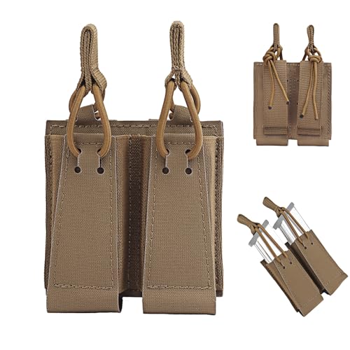 Bolsa For Cargador De Pistola Doble De 9mm con Retención Elástica, Soporte MOLLE mag For Caza, Tiro, Airsoft, Linterna(Brown)