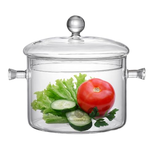 50 FL OZ Glass Saucepan Simmer Pot for Stove Potpourri Clear Pots with Lid for Cooking Borosilicate Glass Cookware for Pasta Noodle Soup Milk Baby Food(clear)