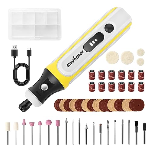 Enventor Cordless Rotary Tool, 4V Rechargeable Rotary Multi Tool Kit, 3 Variable Speed, 5000-15000RPM, Power Rotary Tool with 75pcs Accessories for Grinding, Carving, Sanding, Polishing and DIY Crafts