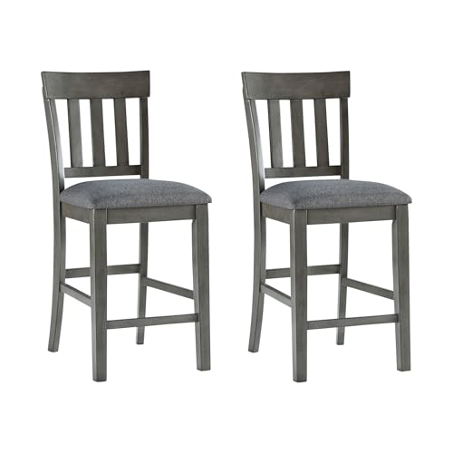 Signature Design by Ashley Hallanden Modern Farmhouse 25.75' Counter Height Upholstered Barstool, Set of 2, Dark Gray