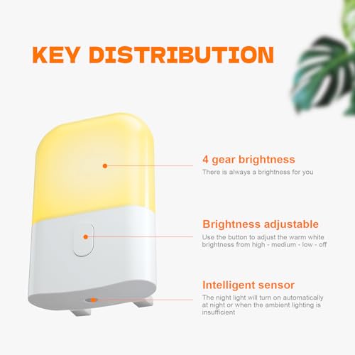 GRIFEMA GD103UK-1 Night Light Plug in Wall with Dusk to Dawn Photocell Sensor, 4 Levels Brightness Adjustable, Night Light Kids for Children's Room, Hallway, Bedrooms, Garage, Warm White - Image 4