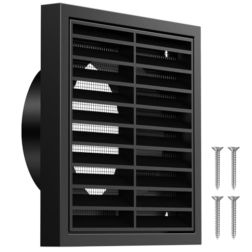 Hon&Guan 100mm Lüftungsgitter Rechteckig mit Integrierter Insektenschutz ABS Abluftgitter Lüftungsabdeckung Flansch Gitter für Badezimmer Garage Küche Dunstabzug Außen Trockner Dachboden Schwarz
