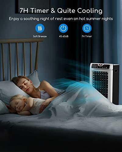 Climatiseur Mobile, 4 en 1 Refroidisseur d'air Portable, Ventilateur, Purificateur, Humidificateur avec 3 Modes, 3 Vitesses, Réservoir d'eau 4.5 L, Télécommande, Minuterie, 600 m³/h, Ventilateur Tour - Image 5