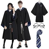 【PAKET BEINHALTET】1*Magic Wizard Hooded Robe (Ravenclaw),1* Krawatte, 1*Brillen.