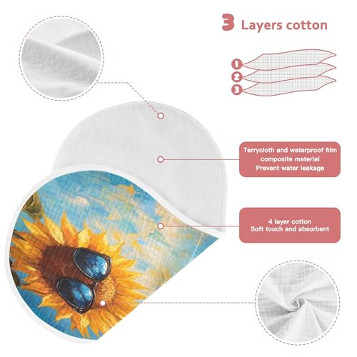 Kigai Funny Sunflower in Sunglasses Baby Muslin Burp Cloths 4 Pack, Soft 4 Absorbent Layers Cotton Burp Rags for Newborn Girls Boys3