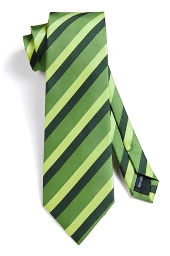 Image of HISDERN Mens Ties Set Stripe Plaid Ties for Men and Pocket Square Cufflinks Formal Silk Necktie Wedding Business