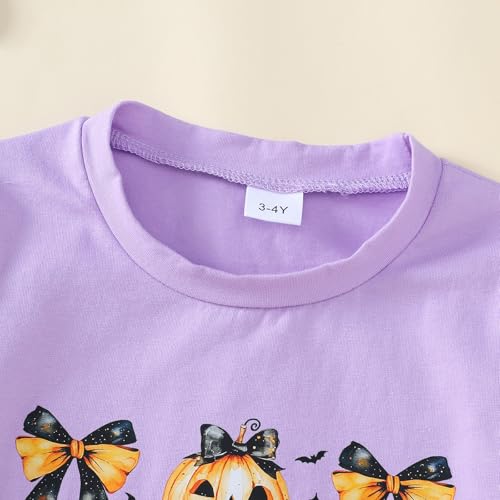 Girl Halloween Shirt Bow/Pumpkin T-Shirt Top Fall Halloween Outfit 3-8 Years4