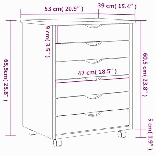Miniatura 3 de Vidaxl - Armario Rodante Con 6 Cajones En Color Blanco, Madera De Pino Maciza, Ideal Para Sala De Estar, Oficina, Cocina, Garaje, Sala De Manualidades