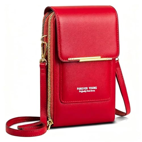 AIFILLE Petit Sac Bandouliere Femme Rouge, Pochette Telephone Portable Femme en Cuir Simili avec Porte Carte Slots Porte Monnaie Téléphone Sacs Mini Sacoche...