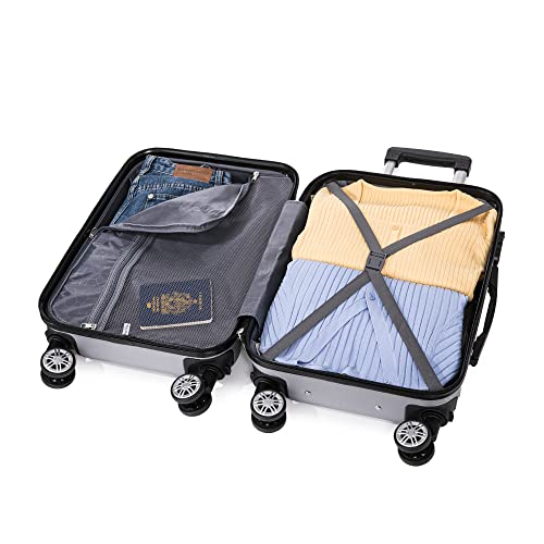 RAYKONG Maleta Cabina ABS 55x40x20cm (40L) - Trolley pequeña Equipaje de Mano - 4 Ruedas Dobles Giratorias 360ª - Plateado